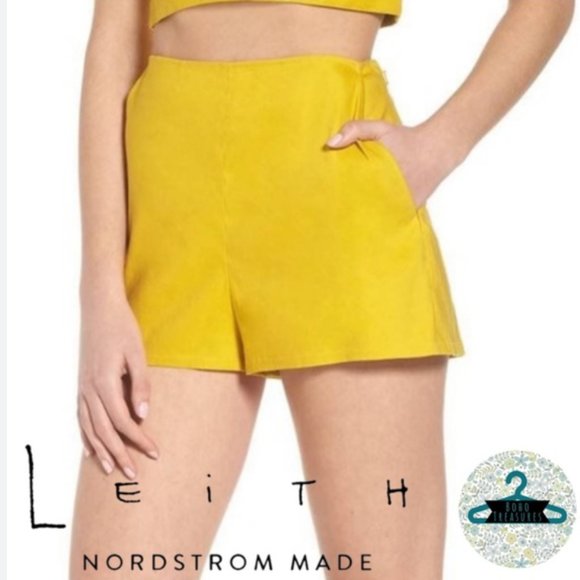 LEITH Nordstrom Linen Blend High Waisted Yellow Shorts - Size Medium - Picture 2 of 6